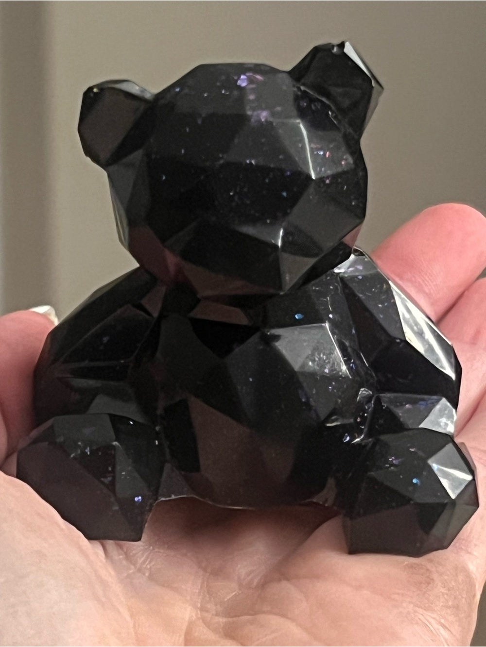Handmade Geometric Black Bear Figurine with Sparkles - Picture 4 of 6